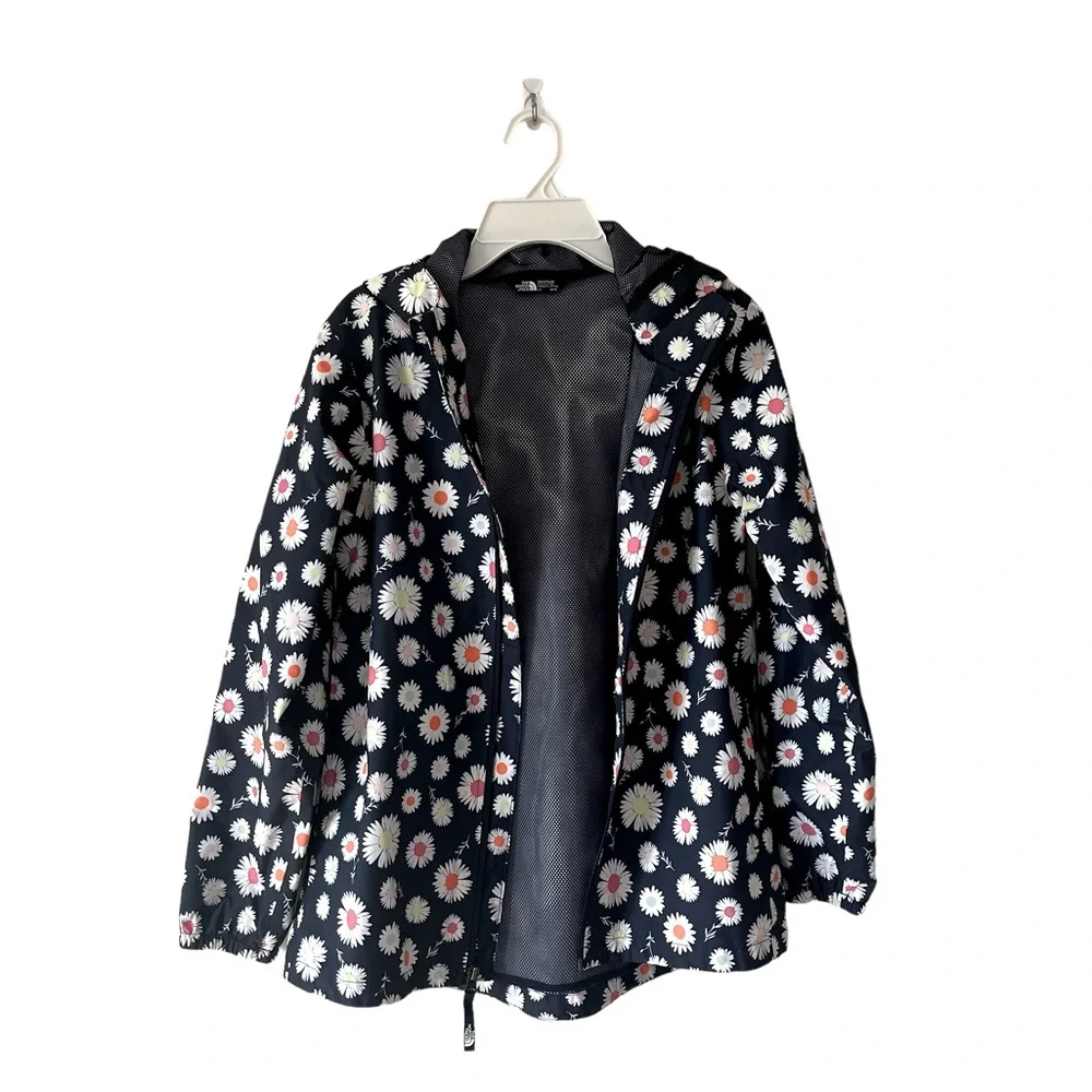 The North Face Girls' Waterproof Hooded Rain Jacket, Blue/Flowers, Large (14/16) - Picture 3 of 12
